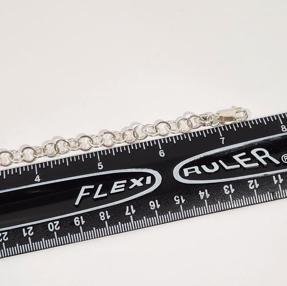 Genuine Sterling Silver (7mm) Flat Round Link Chain Bracelet - Picture 11 of 12